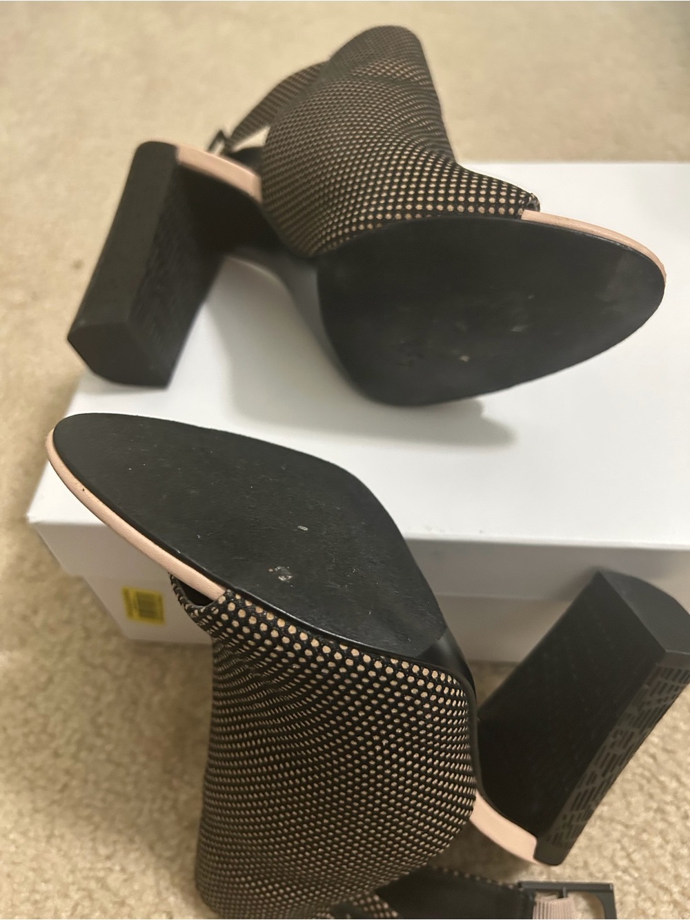 Calvin Klein Black and Nude Mesh Block Heel Sandals